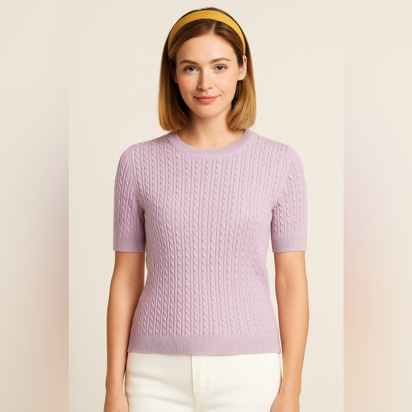 Brooks Brothers 346 Silk Cashmere Short Sleeve Cable Knit Sweater Top sz Small - Picture 1 of 5